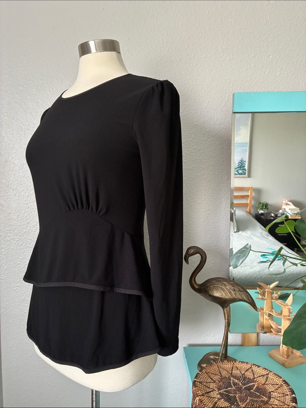 Narciso Rodriguez Design Nation Black Long Sleeve Peplum Blouse Medium Top